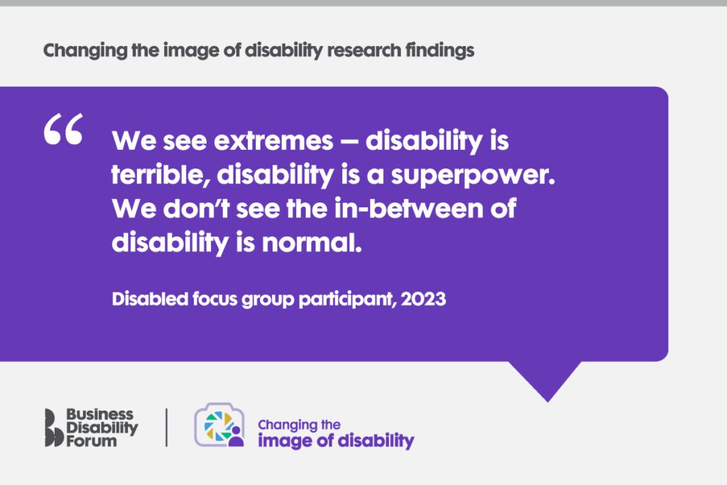 Designed card with quote from Business Disability Forum's Changing the image of disability research.