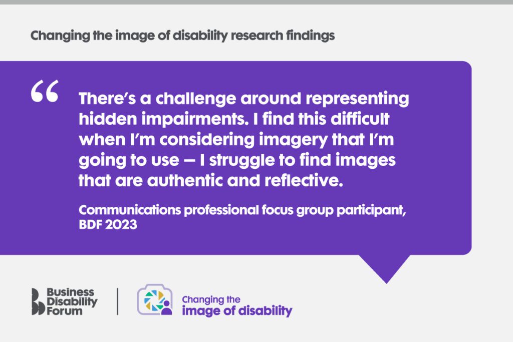 Designed card with quote from Business Disability Forum's Changing the image of disability research.