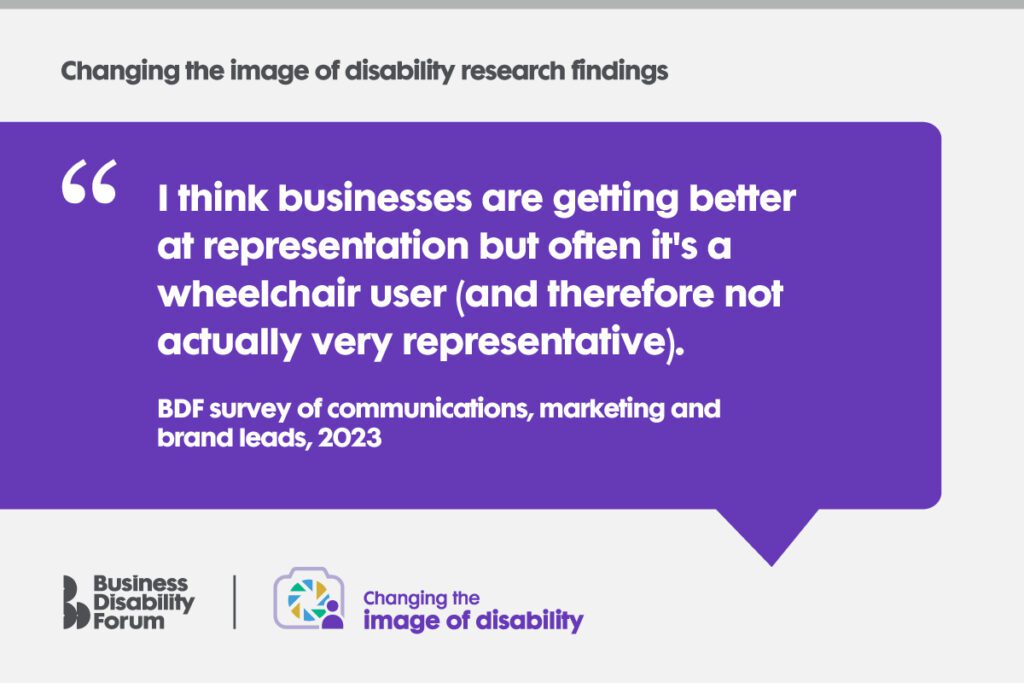 Designed card with quote from Business Disability Forum's Changing the image of disability research.