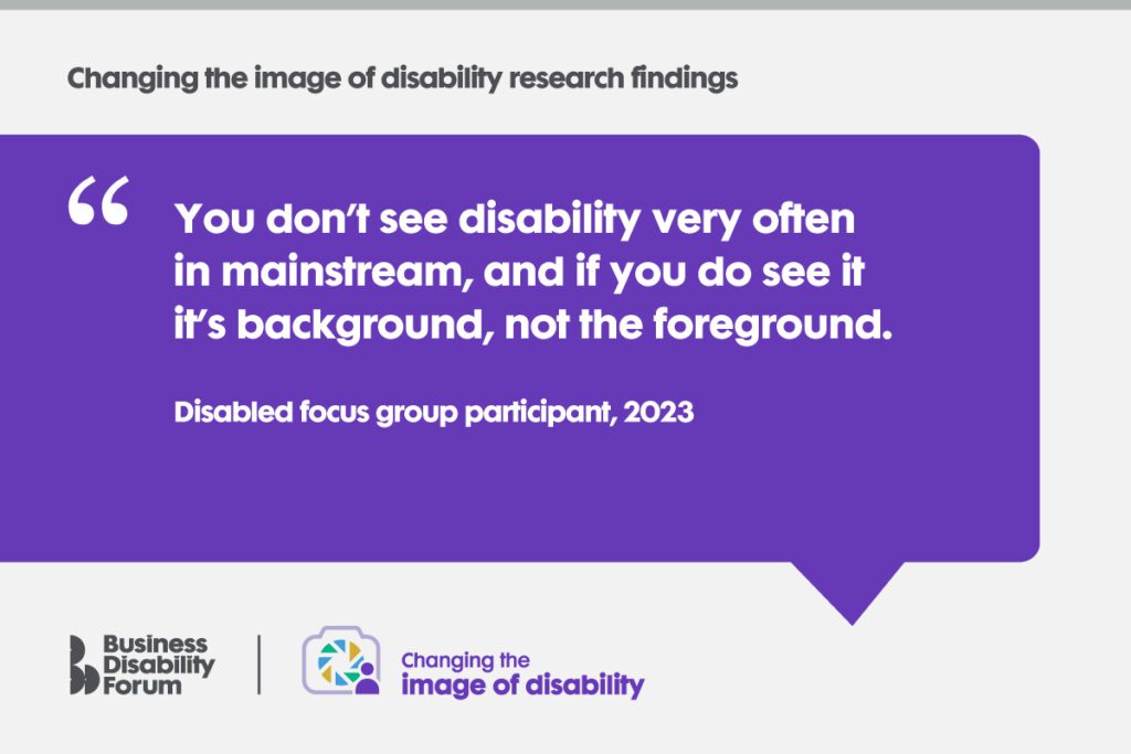 Designed card with quote from Business Disability Forum's Changing the image of disability research.