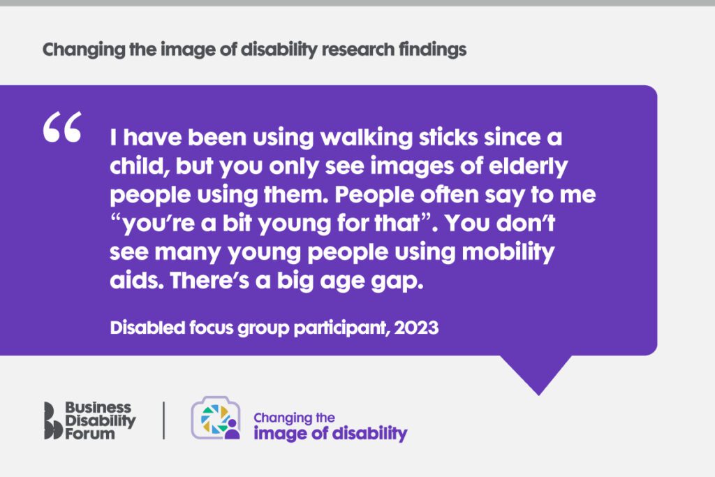 Designed card with quote from Business Disability Forum's Changing the image of disability research.