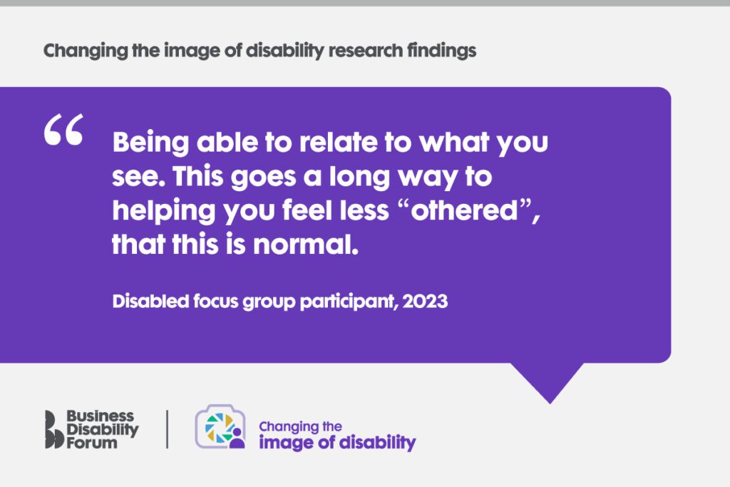 Designed card with quote from Business Disability Forum's Changing the image of disability research.