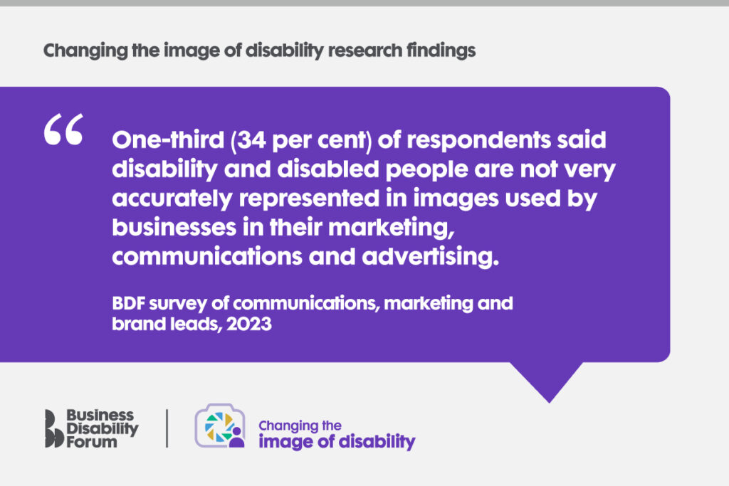 Designed card with quote from Business Disability Forum's Changing the image of disability research.