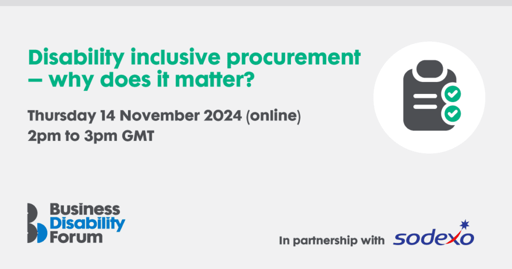 Business Disability Forum 14 November 2024 Procurement webinar graphic.